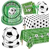 QUERICKY Soccer Party Supplies Kit Serve 20, Disposable Tableware Set Includes Dinner Plates, Dessert Plates, Napkins, Forks, Tablecloths for Boys Birthday Sports Theme Party Decorations