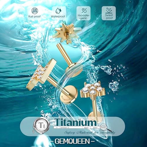 G23 Implant Grade Titanium Flat Back Earrings 5A CZ Studs: 14K Gold Hypoallergenic 3 Pcs 18G Internally Threaded Tragus Cartilage Conch Helix Piercing Jewelry for Sensitive Ears Women Men2