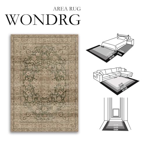 2x6 Washable Green Vintage Runner Rug for Kitchen Hallway Non-Slip Low Pile Soft Thin Carpet Traditional Retro Distressed Accent Throw Rug for Entryway Bathroom Indoor Bedroom