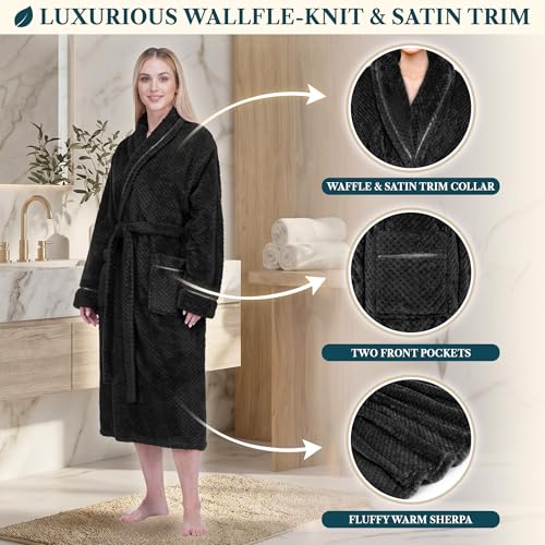 Image of PAVILIA Plush Robe for Women, Soft Fleece Long Spa Robe, Ladies Bathrobe with Pockets