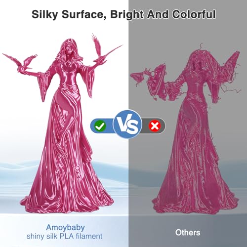 Image of Rose Red Silk PLA Filament 1.75mm, High Speed PLA 3D Printer Filament Rose Pink Low Warp & Clog-Free, Shiny Magenta PLA 1kg(2.2lb), Fits for Most FDM 3D Printers