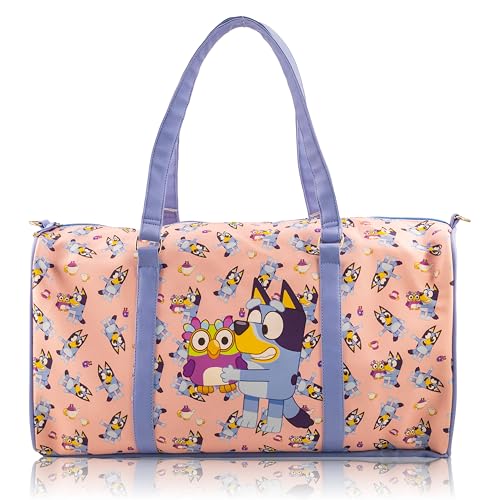 Bluey Duffle Bag for Girls | 16 Lightweight Pink Travel Bag with Bluey | Overnight Weekender Bag with Shoulder Strap | Bluey Gifts for Girls | Ages 3+