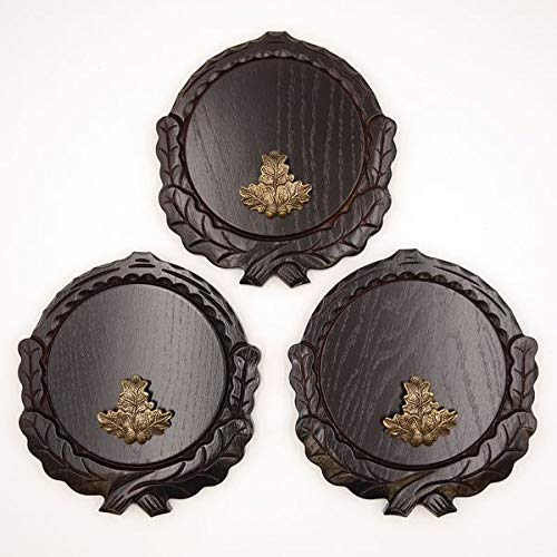 GTK - Juego de 3 placas de cuña talladas oscuras AF 16 cm con 3 hojas de roble, portada pequeña, tabla cuña, tabla para especias, cartel para trofeos
