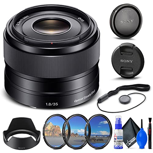 Sony E 35mm f/1.8 OSS Lens (SEL35F18) + Filter Kit + Lens Cap Keeper + Cleaning Kit + More (Renewed)