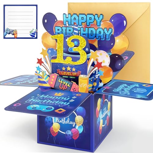 Hierein 13th Birthday Card 3D Pop Up Birthday Card for 13 Year Old Boy