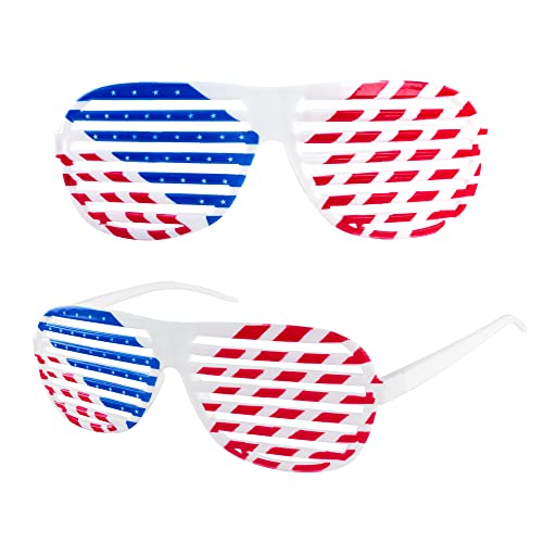 American Flag USA Patriotic Design Plastic Shutter Glasses Shades Sunglasses Eyewear for Party Props, Decoration (12 Pairs)2