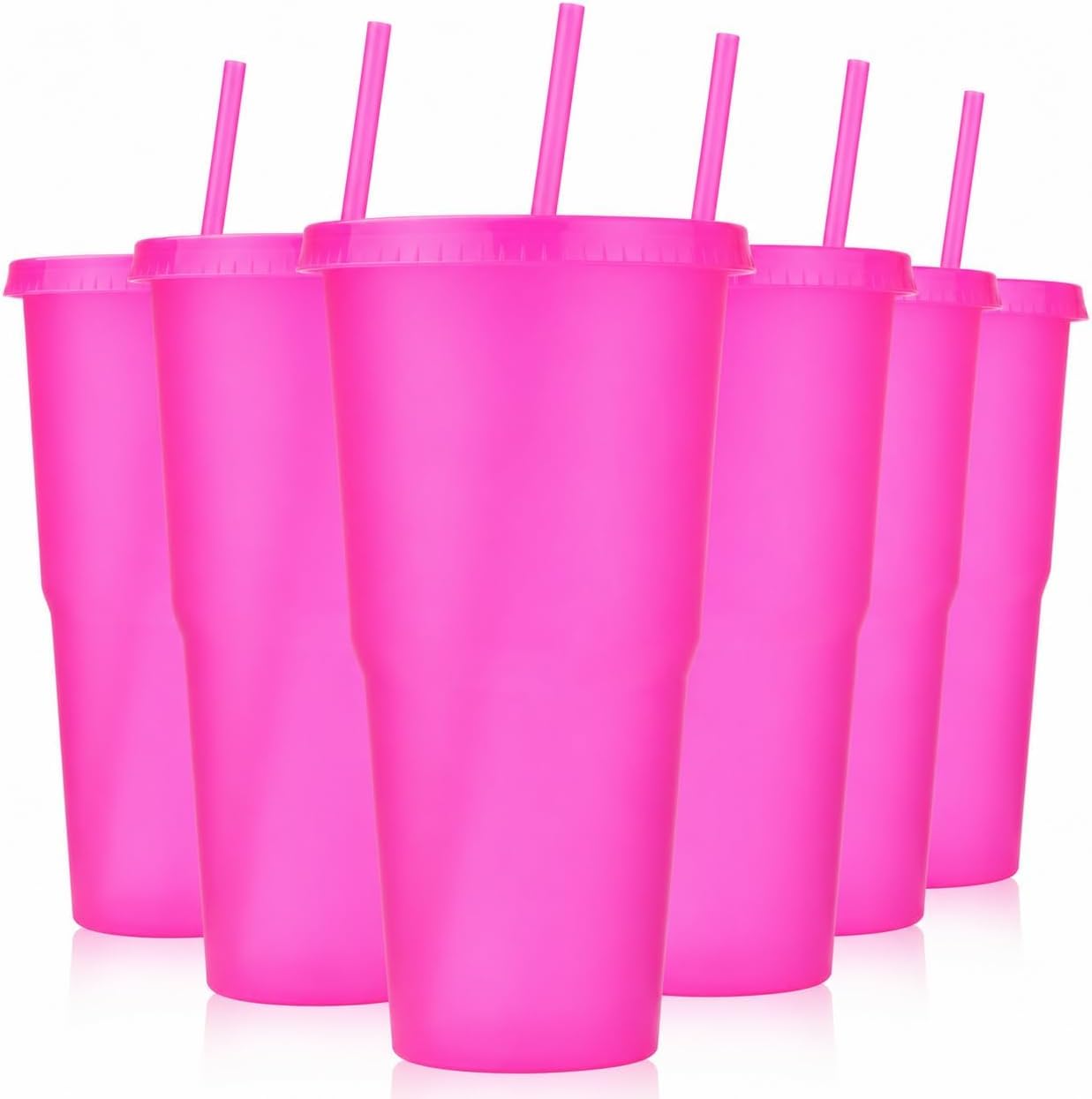30 oz Plastic Tumblers with Lids and Straws, Hot Pink