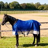 DayoVortex Breathable Horse Fly Sheets for hot Weather - Lightweight Summer Horse mesh Blanket for Sun & Bug Protection with Adjustable Tail Sheet (Navy/Sand)