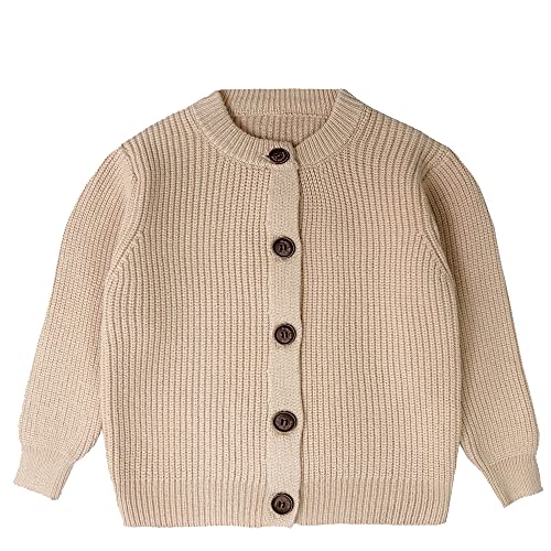 Baby Boy Baby Girl Small Knitted Cardigan with Button - Solid Color Cardigan Sweater - Warm,Comfortable,6M-4T Infant (Apricot, 12_Months)