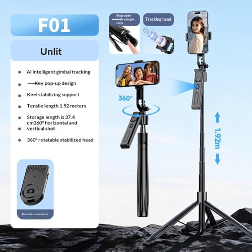 Image of Auto Face Tracking AI Gimbal Selfie Stick Tripod Stand,Detachable Bluetooth Remote Compatible for iPhone /Android, Best for Vlogging /Photo Shoot (F01 AUTO FACE Tracking Selfie Stick)