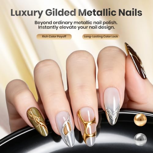 Image of Beetles Air-Dry Chrome Blooming Liquid Nail Art Paint Silver & Gold 2x10ml