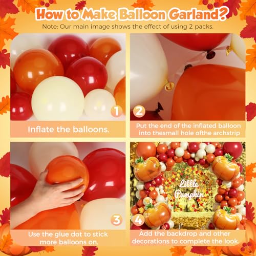 Image of Fall Balloon Arch Garland Kit 153pcs with Pumpkins, Thanksgiving Balloons Arch Kit Burnt Orange Burgundy Yellow Balloons Different Sizes for Little Pumpkin Birthday Baby Shower Decoration