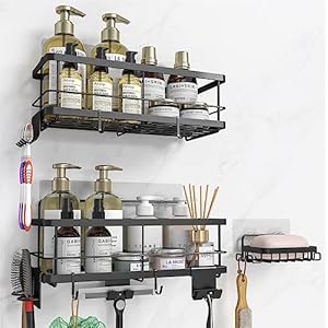 ZAVNZELF Doucherek zonder boren, doucheplank [9 afneembare badkamerautoriteiten], roestvrij stalen badkamer-organizer, douchemand, douchehouder, Z-3-5, zwart