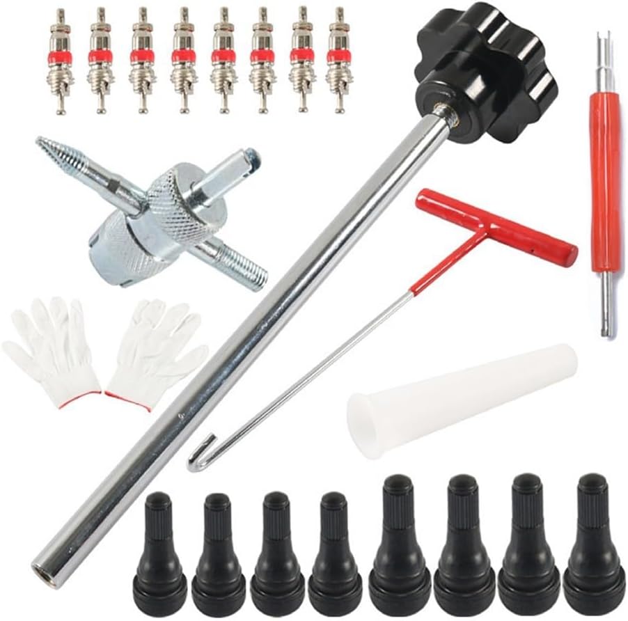 Tire Valve Stem Core Quickly Replacement Tool Kit,Change Tire Valve Tool Kit,Valve Core Installation Push Rod Tool, Plastic Conical Positioning Tube
