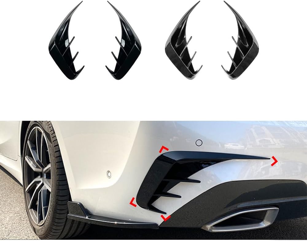 2Pcs Rear Bumper Vent Canard for BMW 3 Series G20 320i 330i 2019 2020 2021 2022, Wind Knife Rear Bumper Car Sticker Exterior Modification Accessories,Piano Black