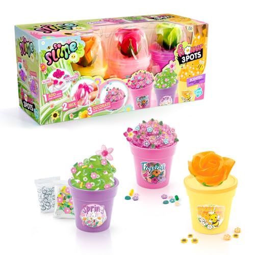Canal Toys – Slime Flowers – Slime Flower 3 macetas – Personaliza con decoración y encantos – Idea de Regalo Infantil de 6 años – Ocio Creativo – Imaginación – SSC418