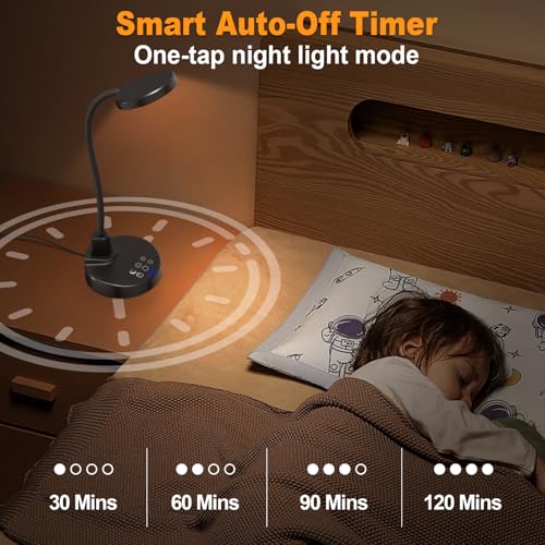 ZAPLIT 15W LED Schreibtischlampe mit USB-A & USB-C – Dimmbar, 3 Farbtemperaturen, 5 Helligkeitsstufen, 4 Timer, Flexibler 360° Schwanenhals, Augenschonend, Tischlampe für Büro & Schlafzimmer - Schwarz