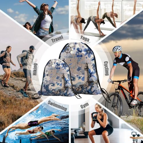 Image of Coastal Lighthouse Drawstring Storage Bag Portable Pouch Bag for Outdoor Travel