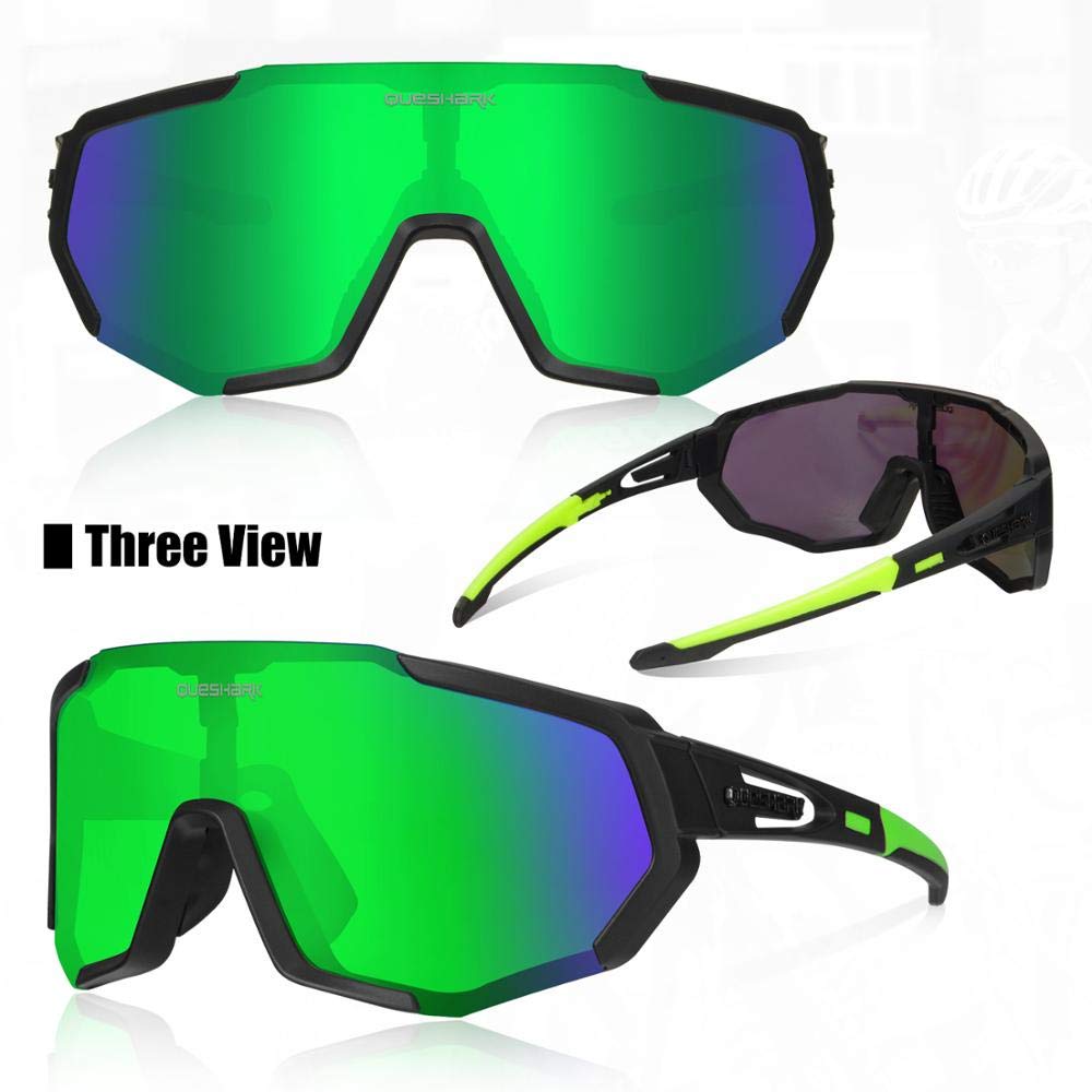 Queshark Occhiali da Ciclismo Polarizzati per Ccchiali TR90 con Montatura per Uomo Donna con 3 Lenti Intercambiabili Anti-UV400