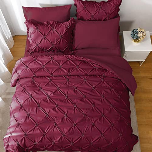 JOLLYVOGUE Queen Comforter Set 7 Pieces, Dark Red Bed in a Bag Comforter Set for Bedroom, Bedding Comforter Sets with Comforter, Sheets,Ruffled Shams & Pillowcases