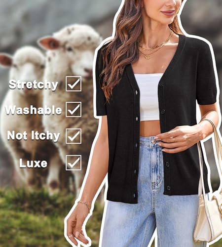 Image of Arach&Cloz Women's Wool Blend Short Sleeve Lightweight Cardigan Business Casual Summer Sweaters Tops