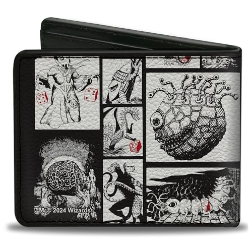 Wizards of the Coast Wallet, Bifold, Dungeons and Dragons Monster Illustration Blocks Black White, Vegan Leather2