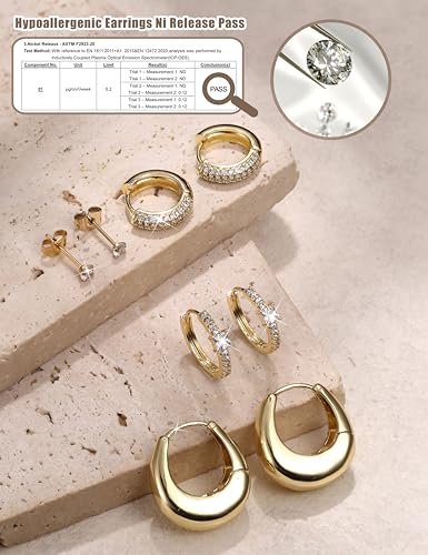 ORAZIO Small Gold Hoop Earrings for Women Hypoallergenic 14K Gold Plated Chunky Huggie Earring Sets for Multiple Piercing Dainty Earing Stacks Set Cute Silver Cartilage Jewelry Trendy Gifts2