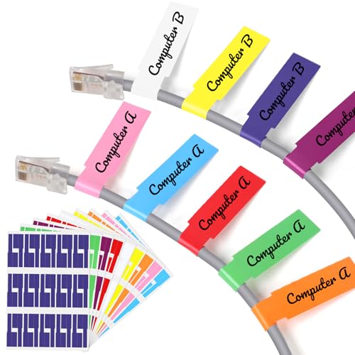 540PCS Cable Labels, 9 Color Cord Labels for Electronics, Waterproof Cable Tags Wire Label for Cable Management, Self-Adhesive Label for Handwriting or Laser Printer Printing