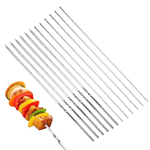 CRLLDPM 12 Pieza Brochetas de Barbacoa de Acero Inoxidable, Pinchos para Barbacoa, Pinchos Morunos de Metal, Palos para Barbacoa, Brochetas de Kebab de Acero Inoxidable Plano, para Fiestas Barbacoa
