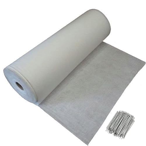 WUEFFE Géotextile + 100 piquets – Tissu Non tissé Anti-Mauvaises Herbes – Toile Anti-Racine TNT paillis (400 g/m², 1 x 50)