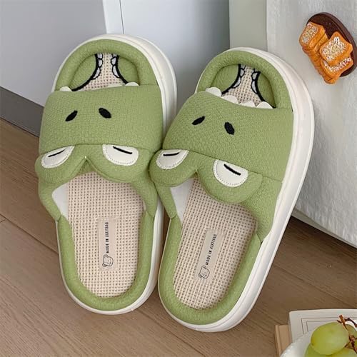 Cute Crocodile Linen Slippers- Thick Sole Soft Indoor Outdoor Slippers for Women/Men, Cute Slippers Cartoon Animal Womens Mens House Shoes Cotton Linen Comfortable Bedroom Kawaii Cloud Slides4