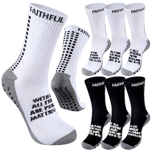 6 Pairs Grip Soccer Socks Anti Slip Sock with Rubber Dots for Youth Men