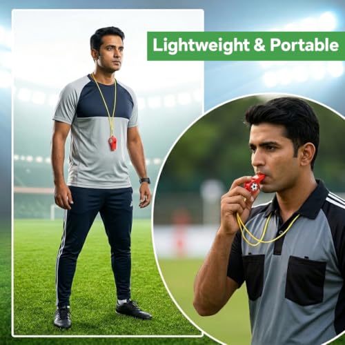 Image of Proberos 5 Pcs Sports Whistle for Coach, Football Shape Plastic Whistles, Colorful Loud Sports Cheer Whistles with Neck Straps for Games Lifeguard Survival Emergency Events