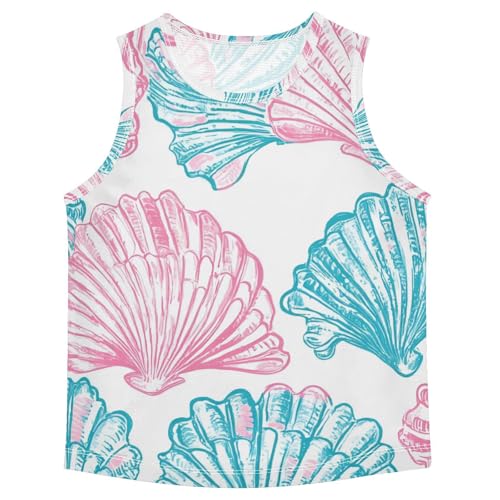Bolaz Boys Athletic Quick Dry Tank Top Sleeveless Workout T Shirts Age 11-15,Blue Pink Seashell Pattern