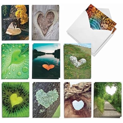The Best Card Company - 20 Cute Boxed Cards (4 x 5.12 Inch) - Assorted Blank Set (10 Designs, 2 Each) - Heartscapes AM6838OCB-B2x10 Cover