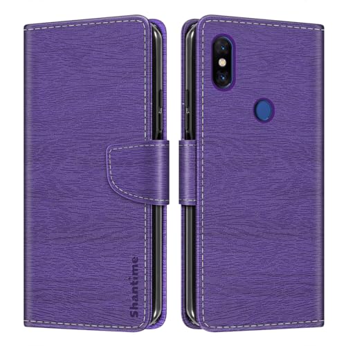 Shantime Funda Cartera de Cuero Compatible con Xiaomi Mi Mix 3, Tapa de Color con Ranuras, Cierre Magnético Protección Completa(Morado)