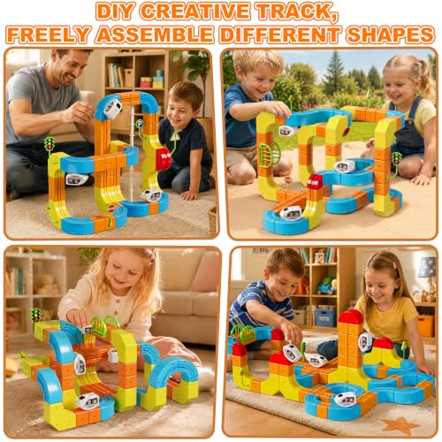 Image of Electric klick Rail Infinity 3D Train Set, Building Stem Toys for Boys Girls, Flexible Race Car Track with Cube & Motorized Train, Gravity-Defying 3D Layout Building Kit, 167 Pcs
