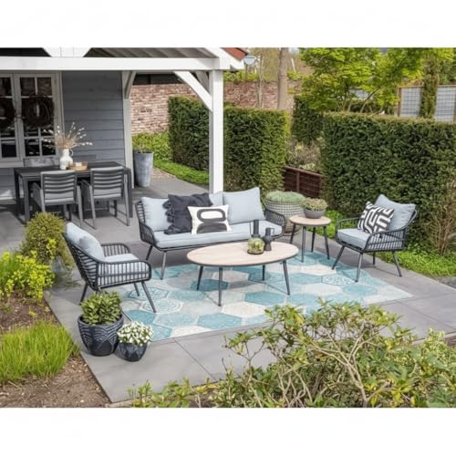 Image of LOCCUS 4 Piece Outdoor Patio Furniture Sets, All-Weather Sectional Sofa Patio Furniture Conversation Set, Glass Table & Washable Cushions for Backyard Porch Garden Lawn Balcony(Grey)