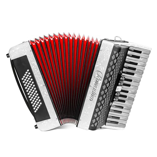 Accordion - 34 Key 60 Bass Piano Style, Lightweight & Portable with Adjustable Strap & Backpack, Perfect for Beginners, Students & Adults (white)