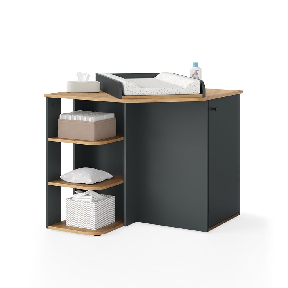 Vicco Commode à Langer Kristian, Anthracite/Artisan, 85x77.3cm avec 3 Compartiments fermés, pour Une Utilisation comme Table à Langer et Espace de Rangement