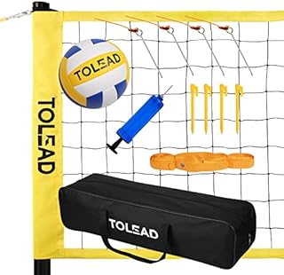 TOLEAD Portable Volleyball Net, Outdoor Volleyball Set with Height Adjustable Poles, Volleyball Ball, Pump, Boundary Line and Carrying Bag for Backyard Beach Pool