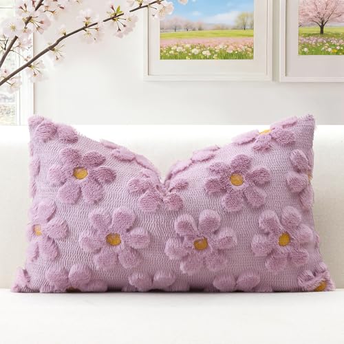 Artscope Lot de 1 Doux Peluche Laine Courte Velours Décoratif Housses de Coussin pour Printemps été Luxe Style pour Canapé Chambre - Fleurs Violet Clair,...