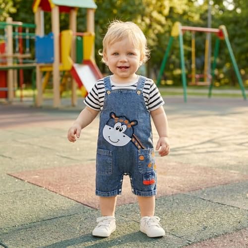 Image of Baby Boy Summer Clothes Toddler Boys Outfits Short Sleeve T-Shirt Cute Cartoon Jumpsuit Overalls 12 Months-4T