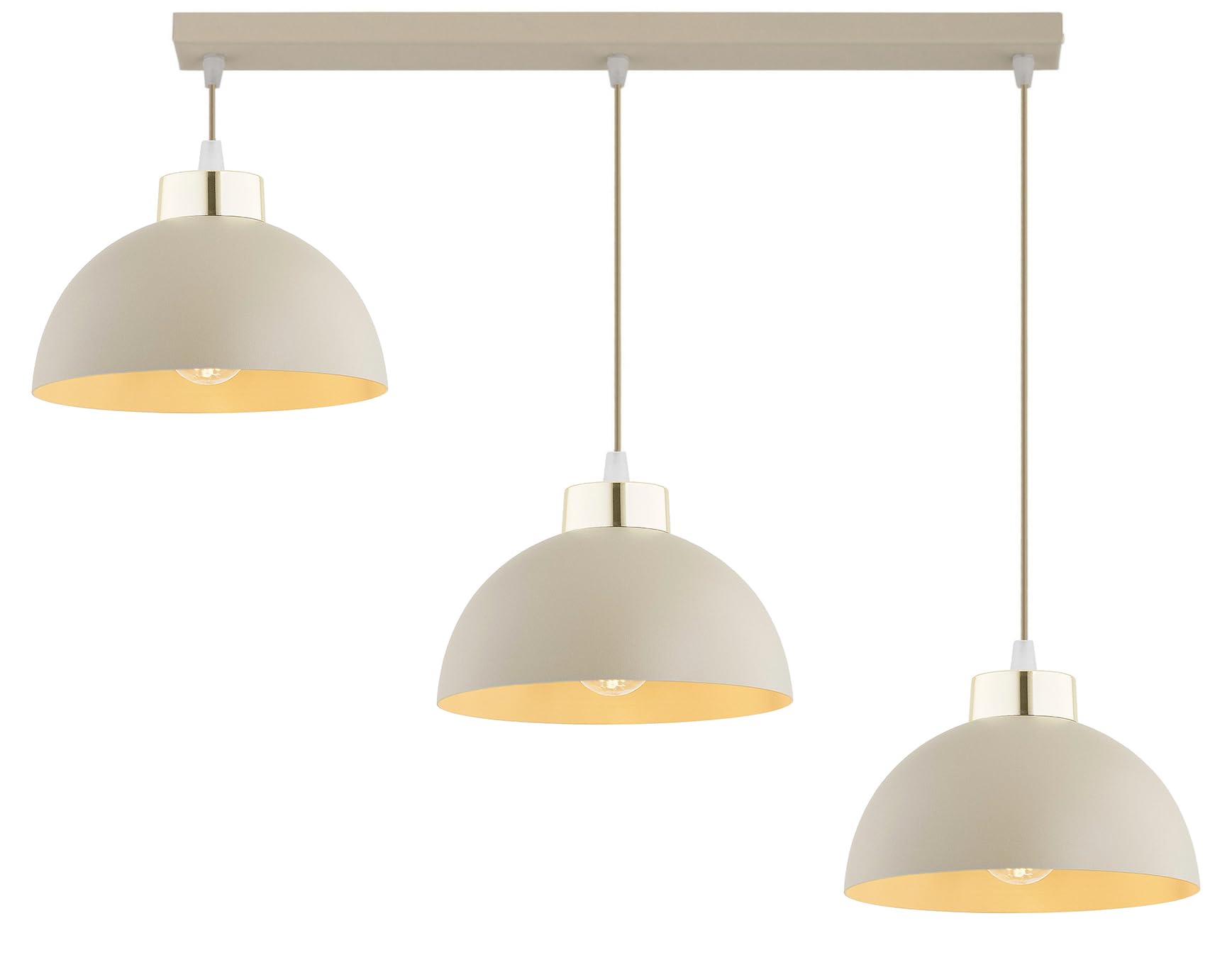 Pendellampe 3-flammig Beige – Moon Ecru Kaschmir Leuchte aus Metall – E27 Lampen für Esszimmer oder Wohnzimmer – LED geeignet