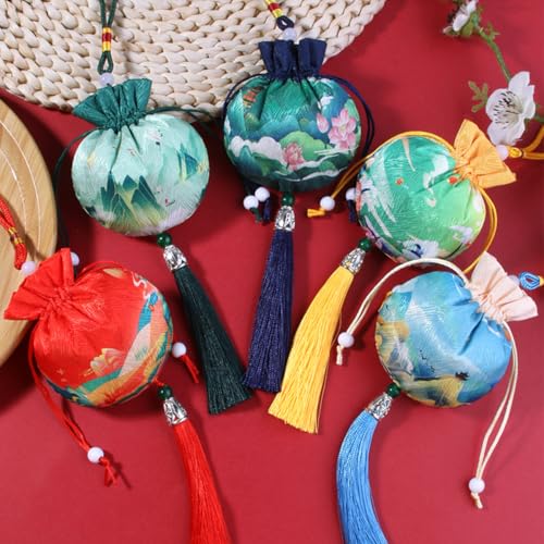 20 bolsas de saco chino de brocado de seda con cordón miniatura 5