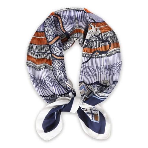 EXTREE Fashion Silky Satin Headscarf for Women Girls: Exquisite Pattern Lightweight Silk Graceful Scarfs 27.5 x 27.5 inches Geometric Frame Skirt Blue