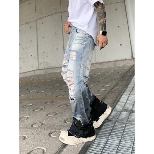 Ripped Baggy Jeans for Men Stylish Wide Leg Skater Jeans Loose Fit Denim Pants3