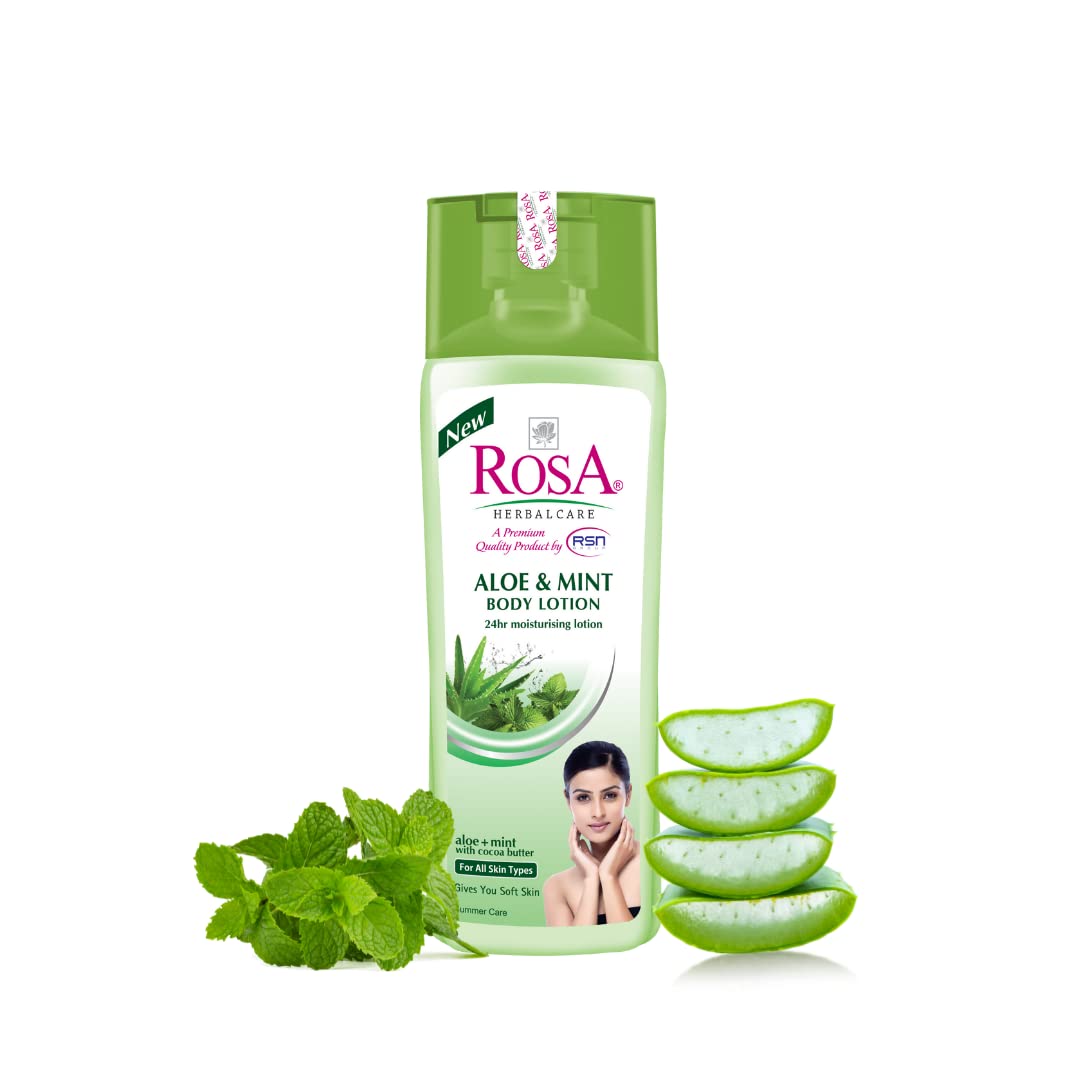 ROSA Aloe & Mint Body Lotion with Cocoa Butter & Vitamin E | Hydrating, Soothing & Cooling Formula for Soft, Smooth Skin | Unisex | 1000 ml