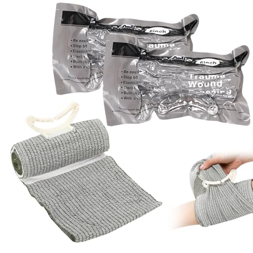 2 Pack 6 Israeli Style Emergency Bandages Vacuum Sealed Compression Trauma Wound Dressing Tourniquet for First Aid Battle Wound Care Self-Rescue