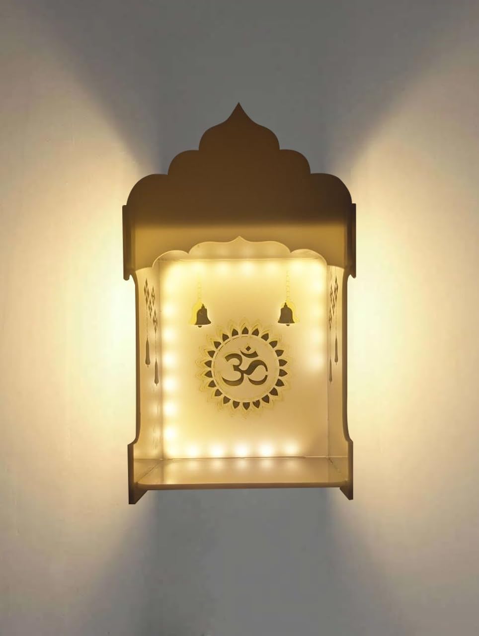 StarLaser Acrylic Temple with Light for Pooja Room Small Temple Wall Hanging Home Decoration (4.5x8 inch)White